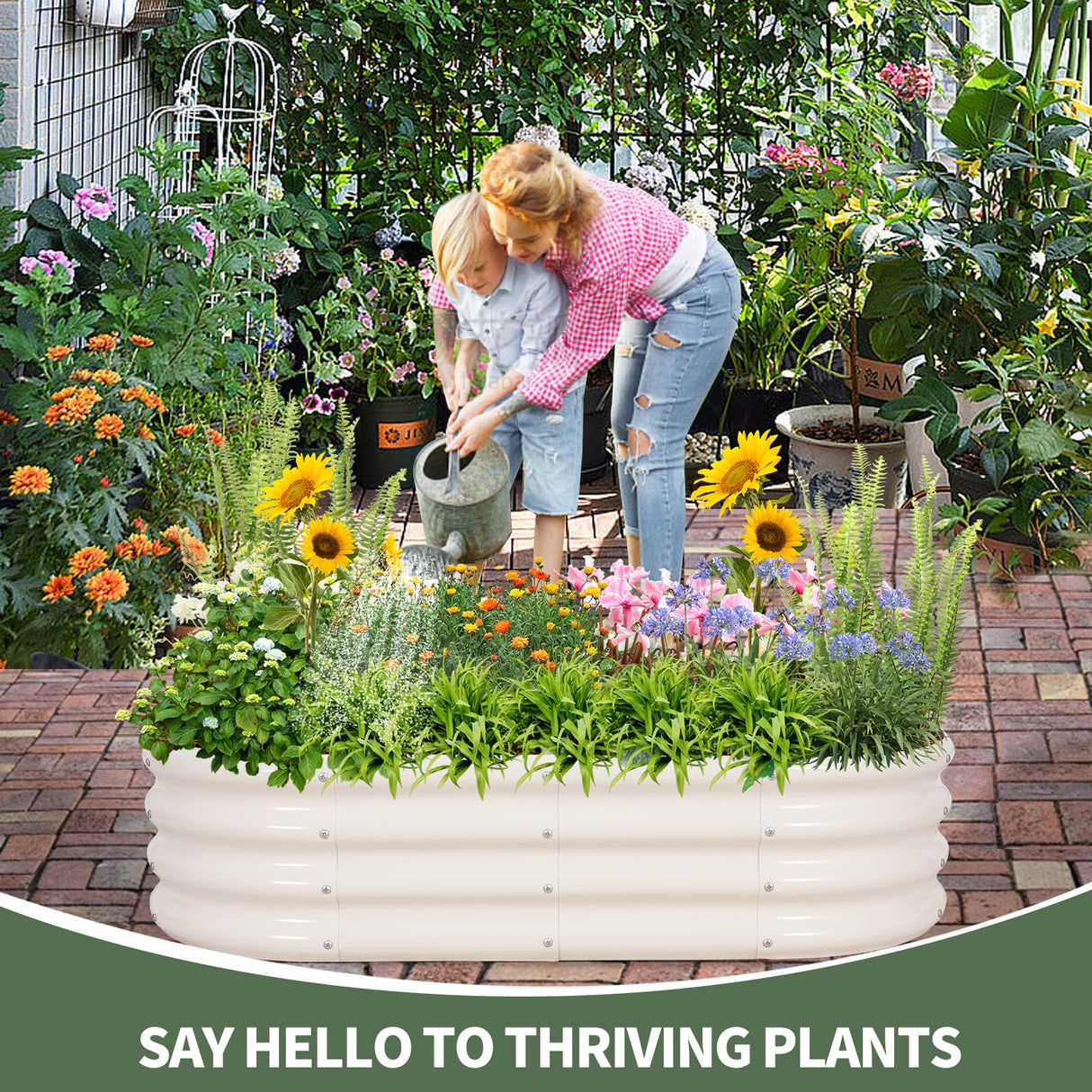 1MORE Galvanized Raised Garden Bed- Planter Garden Boxes Outdoor, Raised Beds for Gardening, 4x2x1ft Metal Garden Bed Kit for Vegetables Flower, Planter Raised Beds with Tools.White-2pack 1MORE