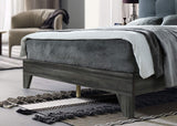 Hodedah Bed with Upholstered Headboard and Wooden Frame Platform, Twin, Grey (HI681 Twin Grey) Hodedah