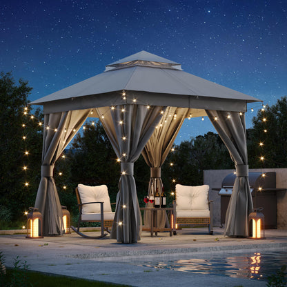 LAUSAINT HOME Outdoor Patio Gazebo 8'x8' with Expansion Bolts, Heavy Duty Gazebos Shelter Party Tent with Double Roofs, Mosquito Nettings and Privacy Screens for Backyard, Garden, Lawn, Smoke Grey