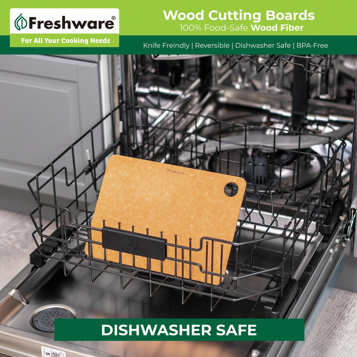 Wood Cutting Boards for Kitchen Dishwasher Safe, Wood Cutting Board, Premium Wood Fiber, Non-Porous, Reversible, Set of 2, Natural Slate Freshware