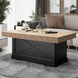 Lareth Coffee Table 39 in Rustic Center Table with X-Design Wooden Pedestal for Living Room, Space Saving, Rectangle Home Office Tea Accent Table for Apartment, Dark Oak Black Lareth