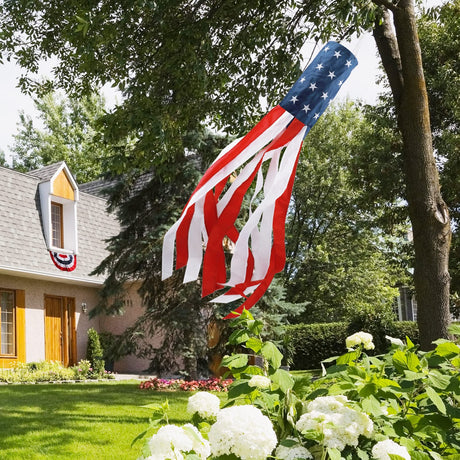 4th of July Decorations,40 Inch American Windsock Heavy Duty,Patriotic Fourth of July Outdoor Decor, American Flag USA Windsock With Embroidered Stars,Red White and Blue Decor for Memorial Day,Outside HOOSUN