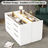 AMERLIFE 47.2" W 8 Drawer Dresser with LED Light & Glass Top, Modern High Gloss Storage Chest with 2 Jewelry Drawers, Storage Organizer for Bedroom, White AMERLIFE