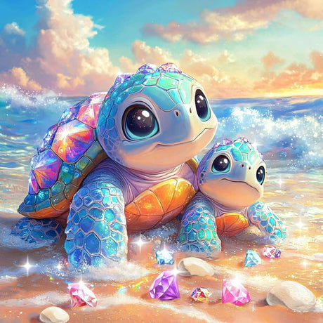Possoco Sea Turtle Diamond Art Kits for Adults Beginner, Beach Cute Turtles 5D Diamond Painting Kits for Adults, DIY Round Full Drill Gem Art Painting and Crafts for Gift Home Wall Decor 14x14 Inch Possoco