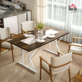 HOMCOM 63"-47" Expandable Dining Table for 4-6 People, Farmhouse Extendable Dining Room Table with Heavy Duty Metal Trestle Base, Rectangle Kitchen Table, Distressed Brown HOMCOM