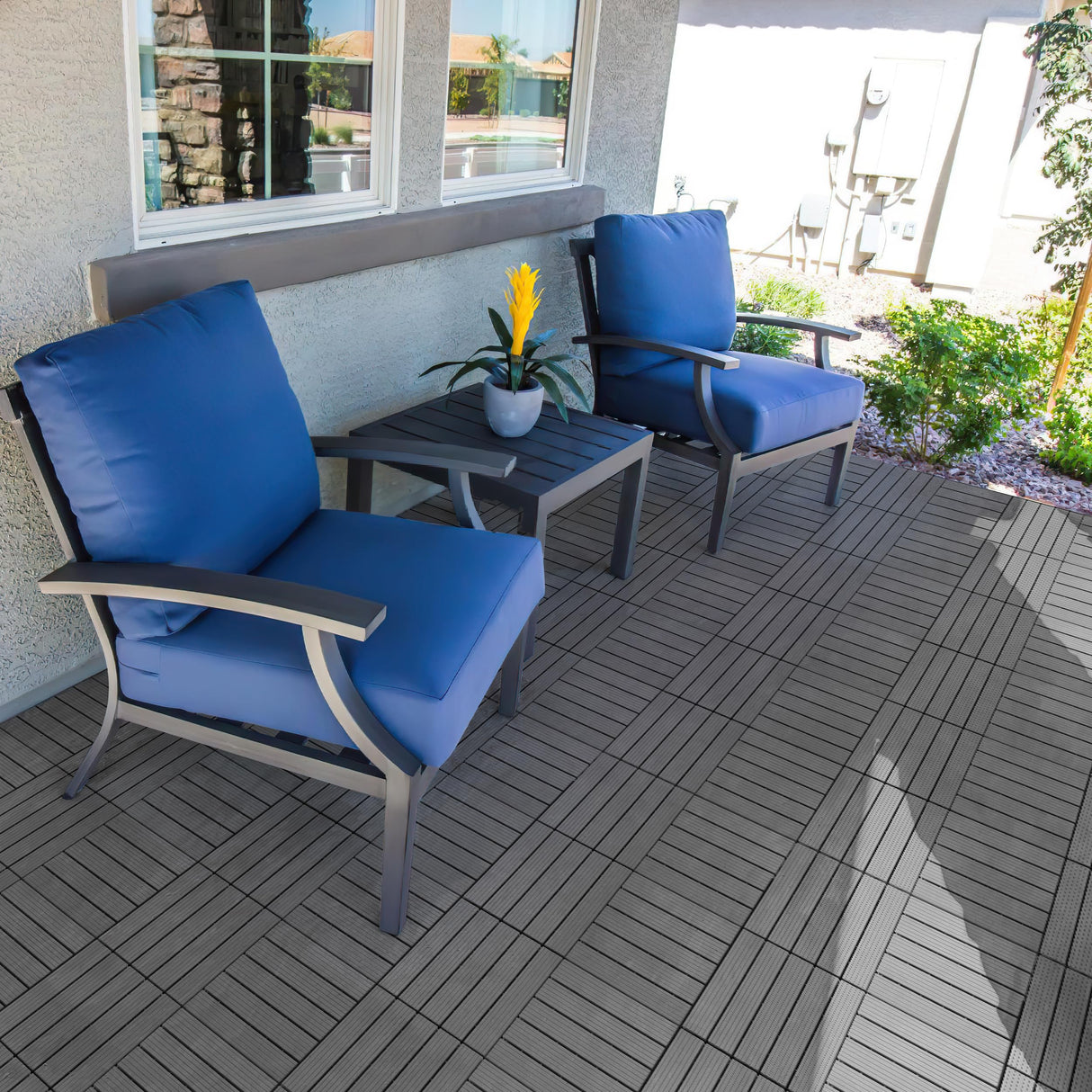 PrimeZone 54 PCS Plastic Interlocking Patio Deck Tiles - 12" x 12" Waterproof Indoor Outdoor Flooring, Patio Floor Decking for Balcony, Backyard, Garden & Poolside, All Weather Use, Grey PrimeZone