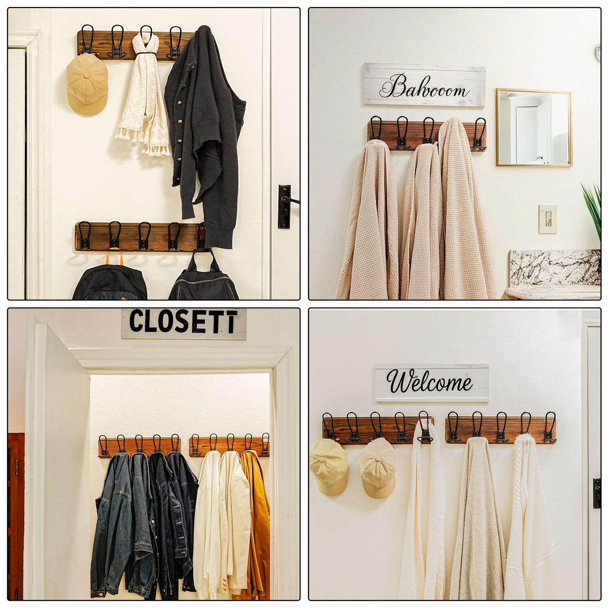 Dseap Coat Rack Wall Mounted - Heavy Duty Farmhouse Rustic Wall Coat Hanger With 5 Wire Hooks for Clothes Hat Jacket Towel, RusticWire, G25A, Weathered Brown & Black Dseap