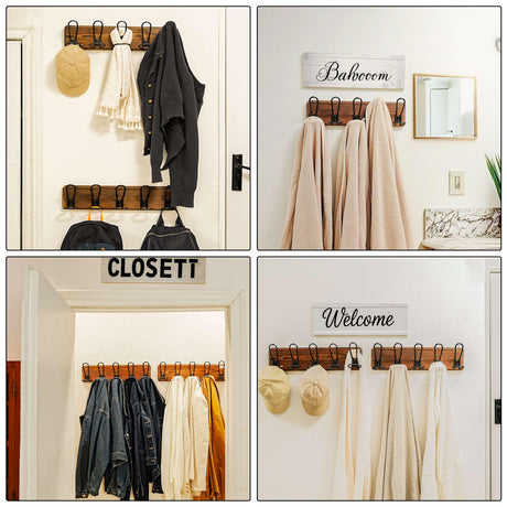 Dseap Coat Rack Wall Mounted - Heavy Duty Farmhouse Rustic Wall Coat Hanger With 5 Wire Hooks for Clothes Hat Jacket Towel, RusticWire, G25A, Weathered Brown & Black Dseap