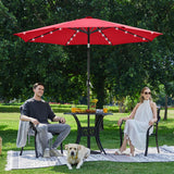 Yaheetech 10FT Solar Powered Patio Umbrella - UV Protection Market Table Umbrella w/ 32 LED Lights & Push Button Tilt & Crank Lift System for Garden/Lawn/Deck/Backyard/Pool,Red Yaheetech