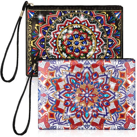 Geyoga 2 Pieces DIY Diamond Painting Purses 5D DIY Diamond Painting Handbag Diamond Art Wristlet Clutch Bag for Women Girls Art Craft Makeup Gift (Mandala) Geyoga
