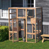Large Cat House Outdoor Catio - Cat Play & Run Enclosures Indoor Kitty Window Cage with Waterproof Roof, 7 Platforms & 2 Resting Box, UV Resistant, 62.5" L x 32.5" W x 70" H, Orange Generic