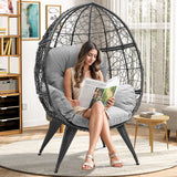 YITAHOME Oversized Wicker Egg Chair for Indoor and Outdoor Use with Stand, Cushion, and Leveling Feet, Large Lounger for Patio, Garden, Backyard, Balcony, Supports up to 330lbs, Grey YITAHOME