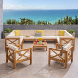 Christopher Knight Home Brava Outdoor Acacia Wood 11 Seater Sectional Patio Sofa Furniture Chat Conversation Sets with Cushions and Coffee Table, 28 "W x 30.25 "D x 26.5 "H, Teak + Beige Christopher Knight Home