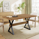 Christopher Knight Home Keyats 63 Inch Dining Table for 6 People, Modern Farmhouse Kitchen Table with X-Shaped Metal Legs, Rectangular Dinner Furniture for Dining Room, Home Office, Brown Christopher Knight Home