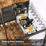Homeiju Fishing Rod Holder, Fishing Pole Holders for Garage Boat Fishing Gear Storage with Drawer and Wheels, Holds 16 fishing rods for Home Entryway Corner,Rustic Brown Homeiju