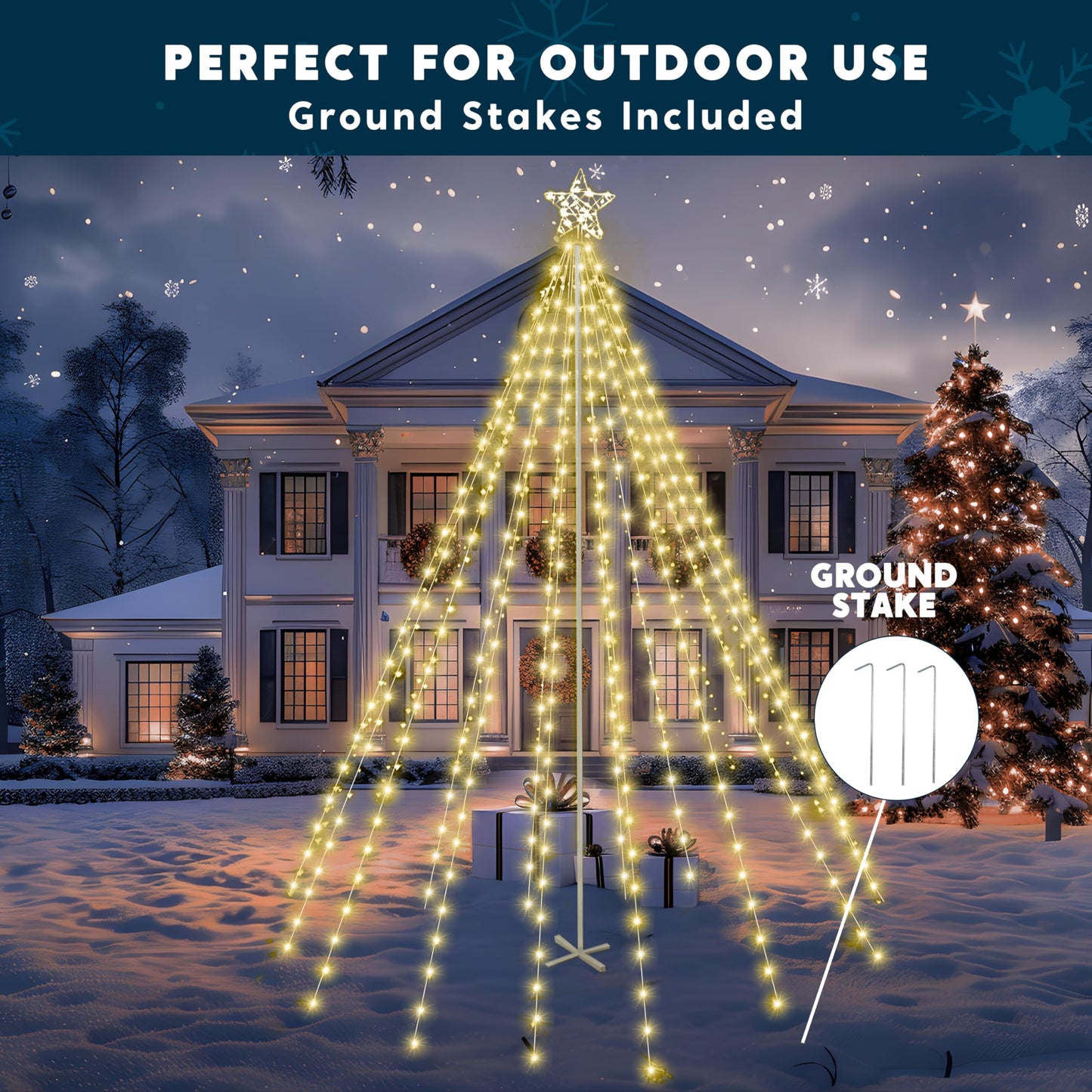 JOIEDOMI 10 ft Cone Tree Yard Light Decorations, 560 LED Warm White Lights with Metal Stakes for Indoor Outdoor Garden Holiday Décor, Christmas Eve Night Décor