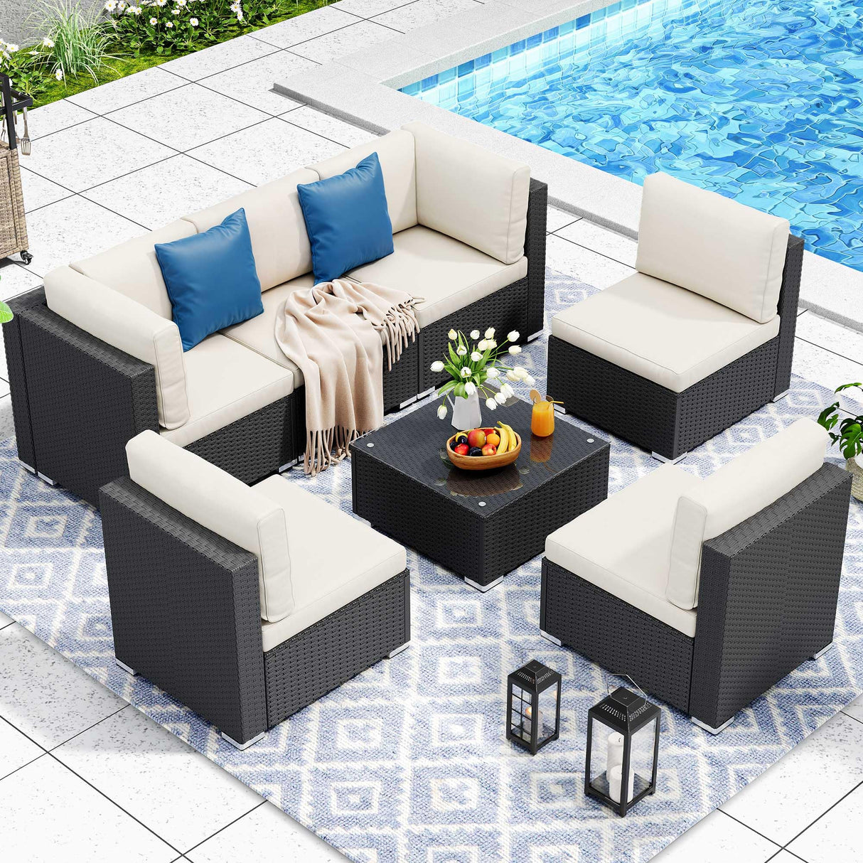 YITAHOME 7 Pieces Patio Furniture Set, Sectional Sofa PE Rattan Wicker Conversation Set Outside Couch with Table and Cushions for Porch Garden Backyard Balcony YITAHOME