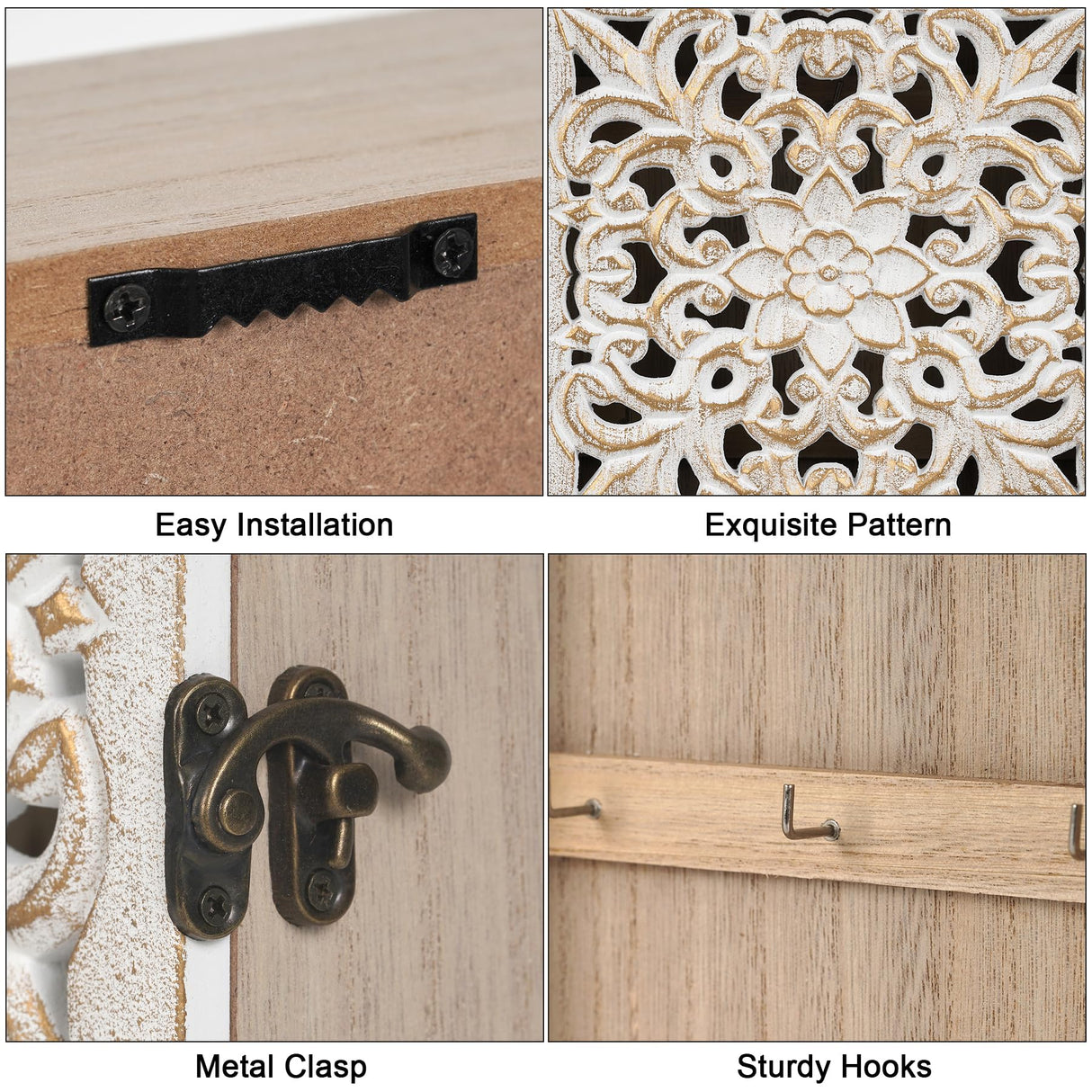 AHUONEL Key Holder for Wall Decorative Key Box Key Cabinet, Wooden Key Hooks Wall Mounted Key Hangers Rustic Key Rack with 6 Key Hooks for Home Office Entryway, Christmas Housewarming Gift AHUONEL