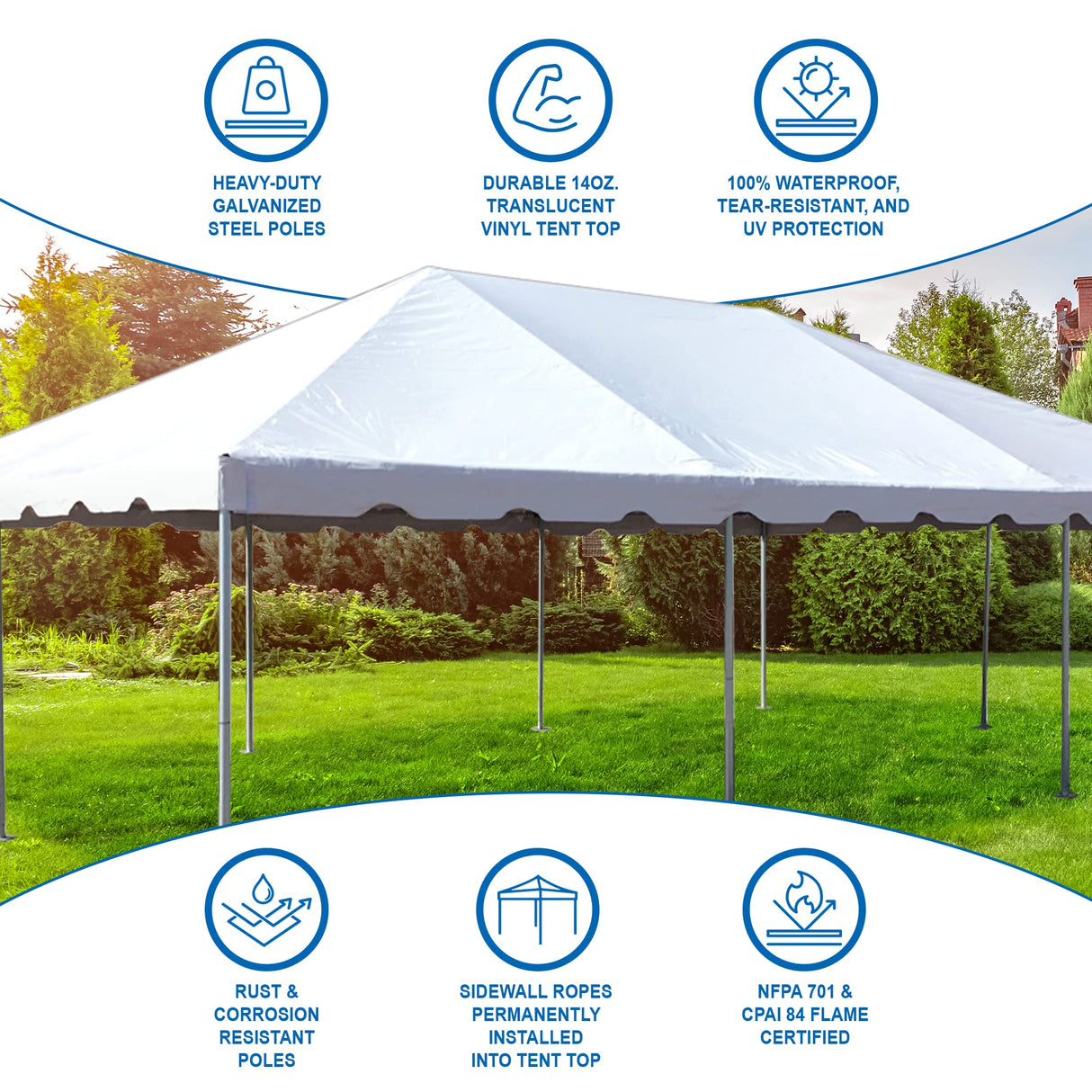 Party Tents Direct 20'x40' Weekender West Coast Tent Frame Party Tent with Sidewalls (White) - Tents for Parties, Weddings, Birthdays, Banquets, Fiestas, Workshop, Outdoor Event Party Tents Direct