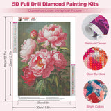 MEIYUDA Flowers Diamond Painting Kits for Adults, 5D Peony Diamond Art Kits for Adult Beginners, Flowers DIY Full Diamond Art Painting Kit for Home Wall Decor Gift 12x16inch MEIYUDA