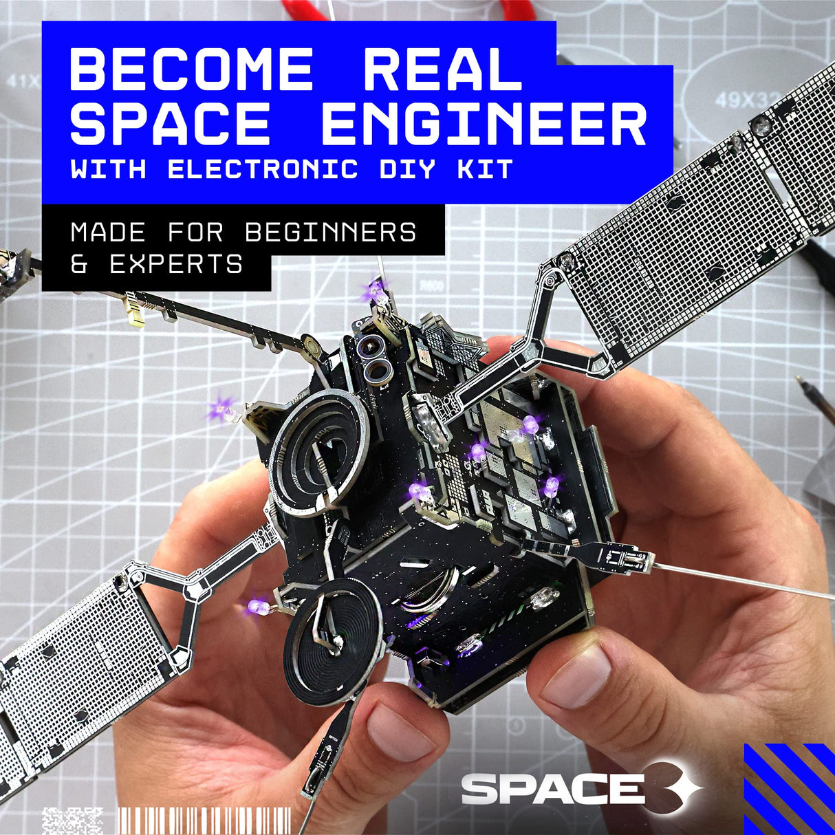 Geeek Club Space O DIY Engineering Kit - Solar Orbiter Model Building Kit - Solar-Powered Science Toy Kits - Educational STEM Kit, Electrical Engineering Kit - DIY Toy Gift for Adults, Teens, Kids 14+ Geeek Club