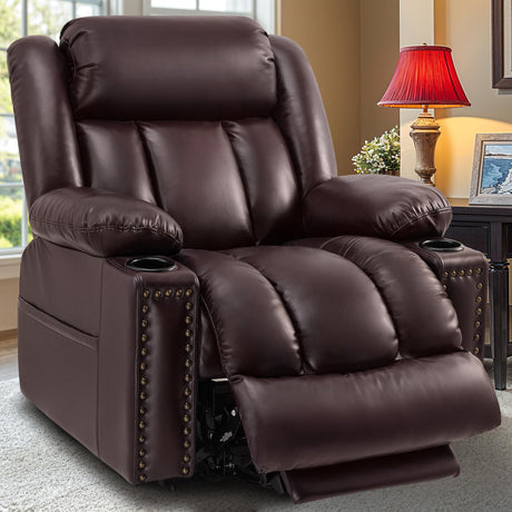 Cfvyne Triple Motor Large Power Lift Recliner Chair for Elderly with Heat and Massage, Lay Flat Lift Chairs for Seniors Infinite Position, Extended Footrest, USB Ports, Cup Holder, Dark Brown Cfvyne