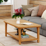 Yongchuang Rattan Rectangle Coffee Table Boho Wood Tea Table 44" Mid Century Modern 2-Tier Center Table for Living Room Office