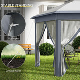 Outsunny 13' x 13' Pop Up Gazebo, Hexagonal Canopy Shelter with 6 Zippered Mesh Netting, Event Tent with Strong Steel Frame for Patio Backyard Garden Wedding Party, Gray Outsunny