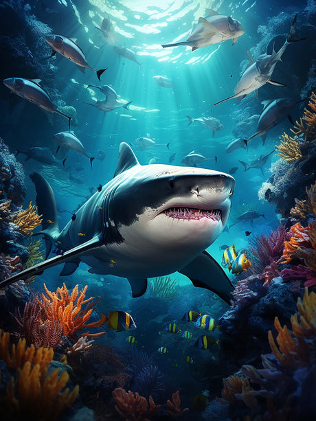 SKRYUIE Paint by Numbers Kit for Adults Beginner Shark, Acrylic Oil Painting by Numbers Kits with PaintBrushes Paintwork Art Canvas for Home Decor 16x20 inch / 40x50 cm B1373 SKRYUIE