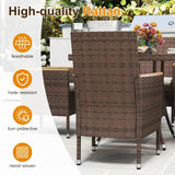 Wisteria Lane Patio Dining Sets for 8, All Weather Rattan Outdoor Table and Chairs with Acacia Wood Tabletop, Patio Dining Furniture with Removable Cushions for Deck Garden, Backyard, Brown Wisteria Lane
