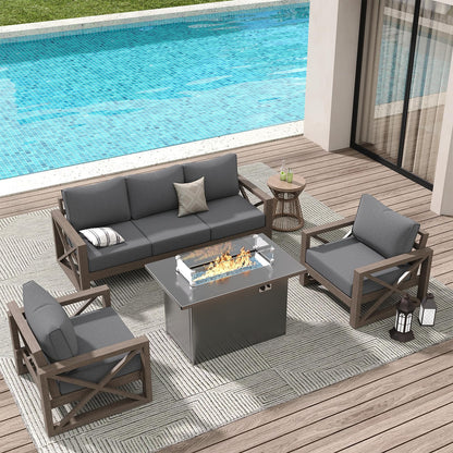 Amopatio Aluminum Patio Furniture with Fire Pit, 6 Pcs Metal Patio Sofa Sets with Aluminum Fire Pit Table, Modern Outdoor Furniture with 6.5" Cushion, Dark Grey (Included Waterproof Covers) - WoodArtSupply