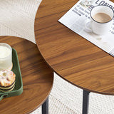 VECELO Nesting Coffee Table Set of 2, Wood Round Side Tables with Adjustable Non-Slip Feet, for Living Room, Brown VECELO
