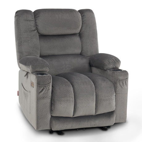 MCombo Zero Gravity Power Recliner Chair with Heat and Vibration Massage, Reclining Chair with USB & Type C Ports, Cup Holders for Living Room, Fabric PR670 (Gray Large 25.5" Seat Width) MCombo