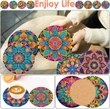 ijbnhd Mandala Diamond Art Coasters Kits for Adults, 8 Pieces Mandala Diamond Painting Coasters with Holder for Beginners 4X4inch (Cork Wooden Pad) ijbnhd
