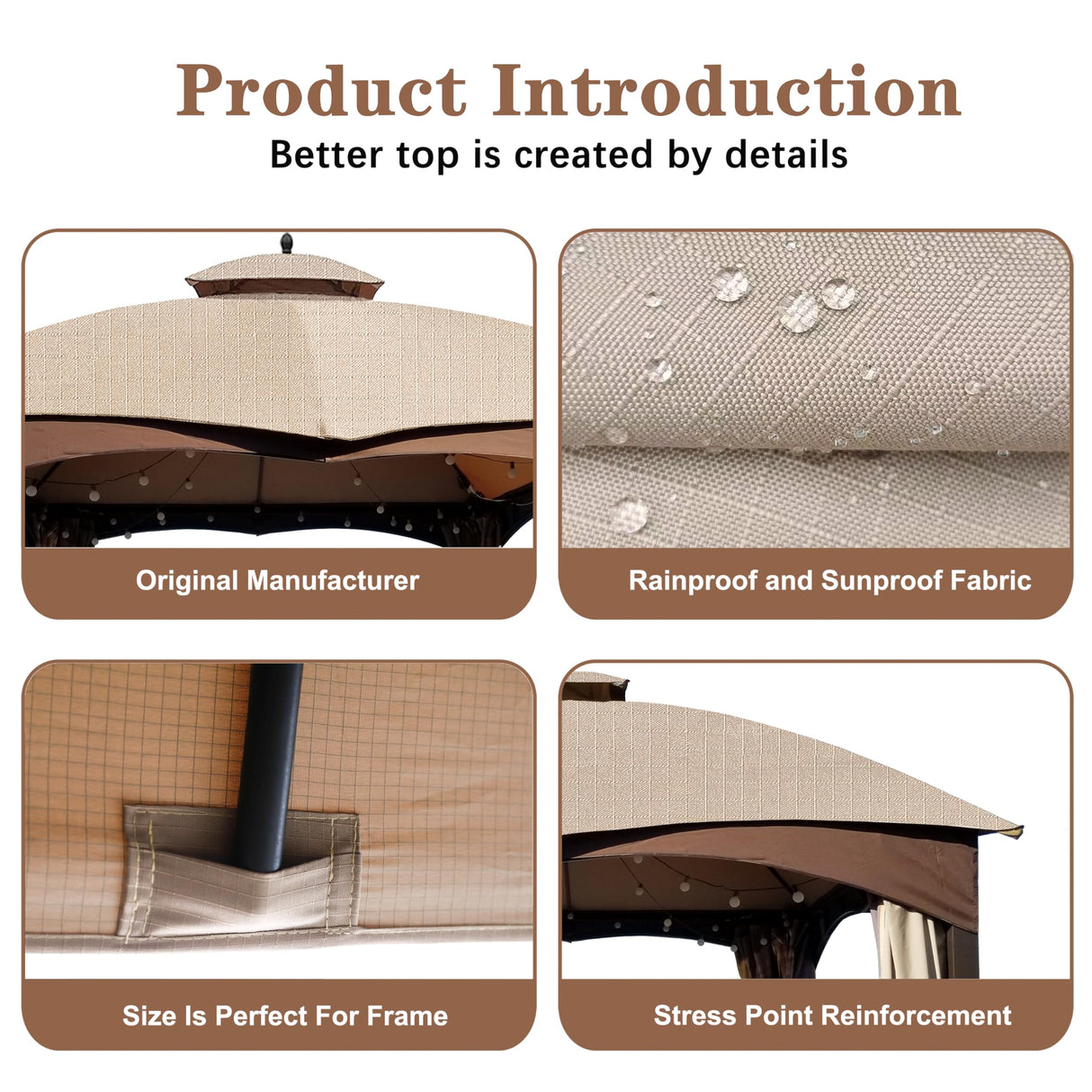 SCOCANOPY Light Beige Ripstop Replacement Top for Lowe's Allen Roth 10X12 Gazebo Model #GF-12S004B-1/ GF-12S004BTO SCOCANOPY