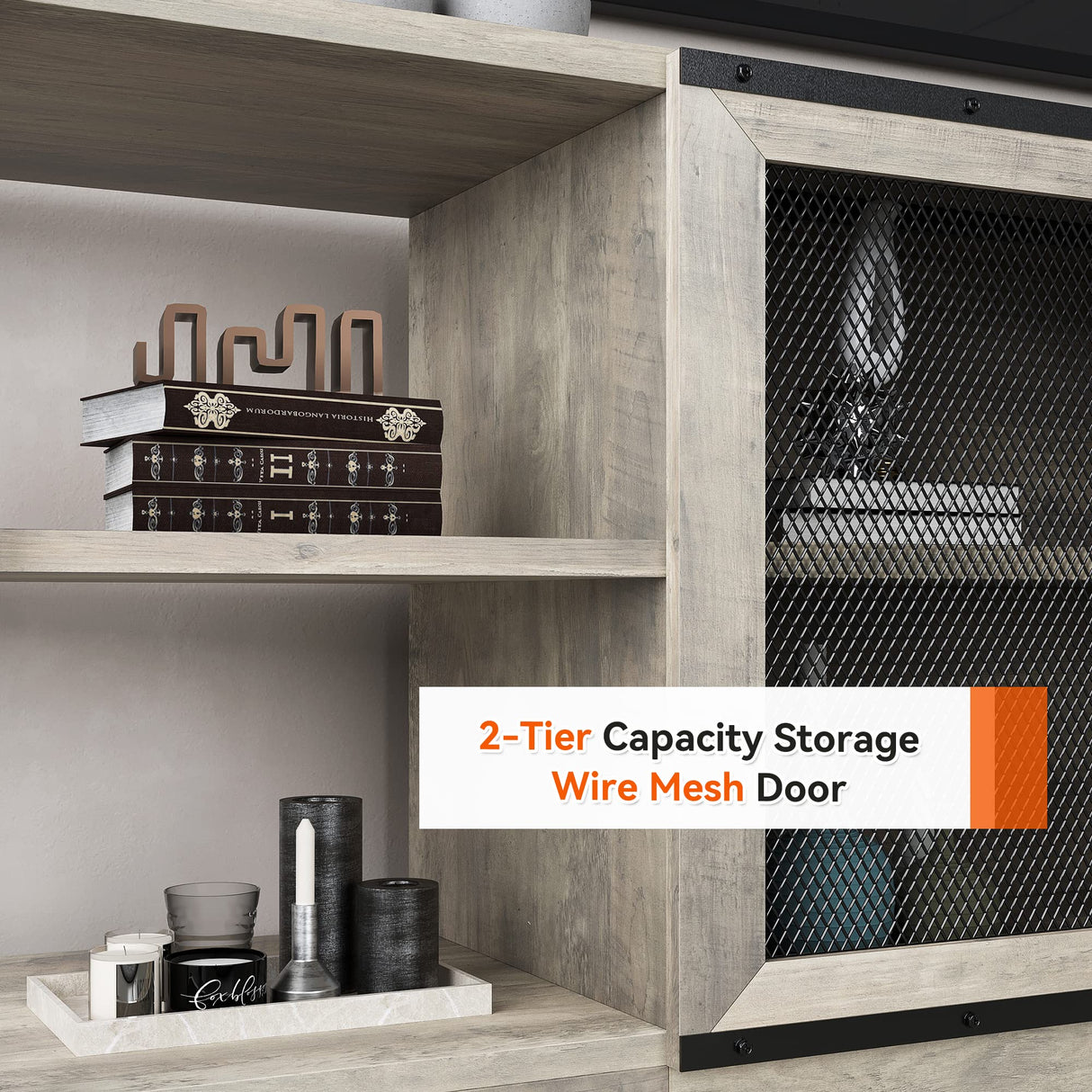 IDEALHOUSE TV Stand for 65 inches TVs, Farmhouse Entertainment Center with Storage Cabinet and Mesh Doors, Industrial TV Media Console Cabinet Table, Media Furniture for Living Room, Rustic Grey IDEALHOUSE