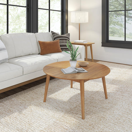 Plank+Beam Mid Century Modern Coffee Table, 36 Inch Wood Coffee Tables for Living Room, Round Center Table, Cocktail Table for Small Spaces, Pecan Plank+Beam