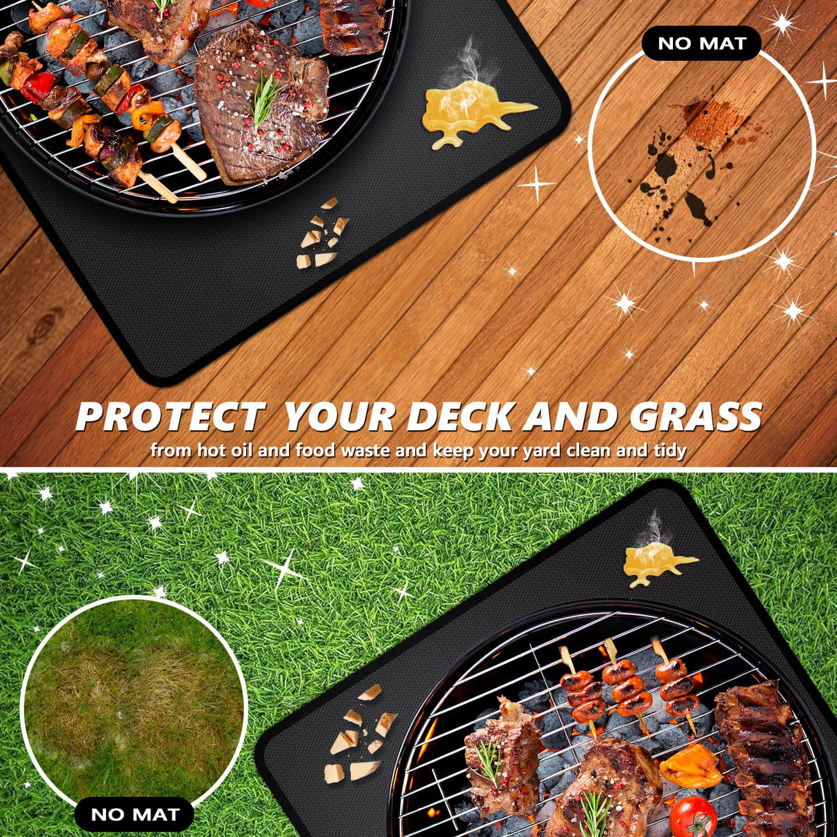 Rumlick 75 x 48 inch Under Grill Mats for Outdoor Grill, Oil and Waterproof, Double-Sided Fireproof Mat Fire Pit Mat Fireplace Mat Outdoor BBQ Mat for Protecting Deck and Lawn rumlick