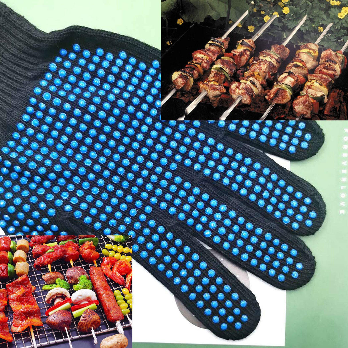 Markeny 3 Pair Heat Resistant Grill Gloves, Silicone Non-Slip Hot Insulated Glove for Barbecue, Cooking, Baking Markeny