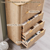 T4TREAM Fluted 5 Drawers Dresser for Bedroom, 48" Tall Modern Dresser Chest of Drawers, Gold Accents, Fluted Fronts, Wood Storage Dressers Organizer for Bedroom, Living Room, Natural Oak T4TREAM