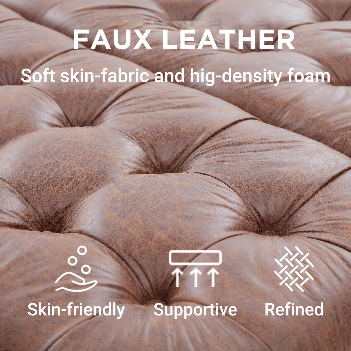 Tbfit Large Square Storage Ottoman Bench, Tufted Upholstered Coffee Table Ottoman with Lift Top & Solid Wood Legs, Oversized Storage Ottomans Toy Box for Living Room (Brown) Tbfit