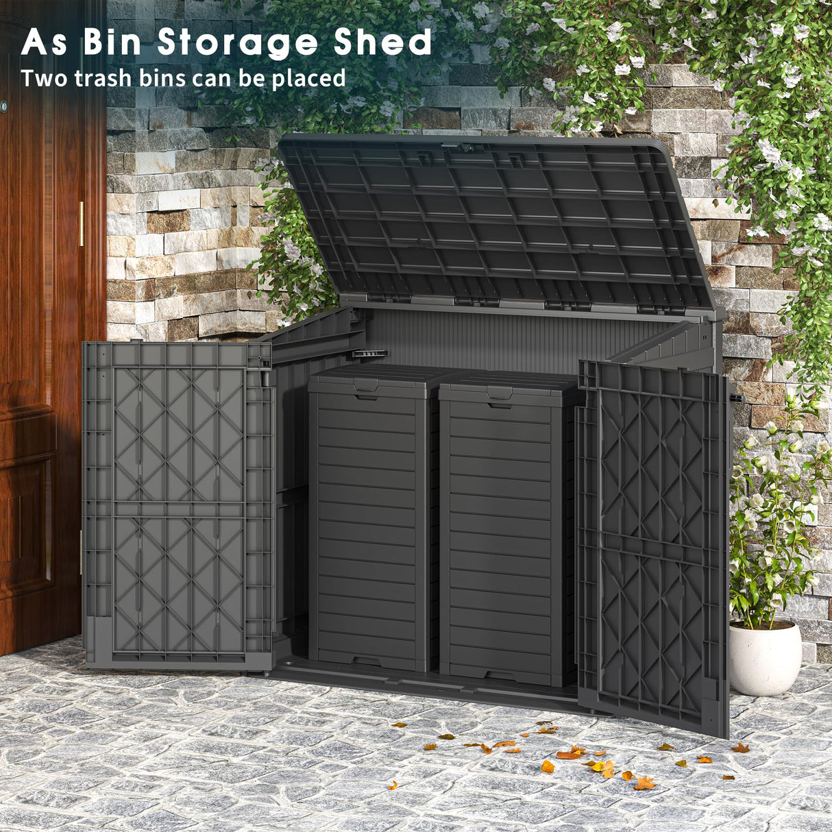 LHBGO Light Gray Outdoor Resin Storage Shed 36 Cu. Ft. Garden Horizontal Storage Extra Large Capacity Weather Resistant Storage Box, Lockable Resin Waterproof Shed for Garbage Cans, Garden Tools LHBGO
