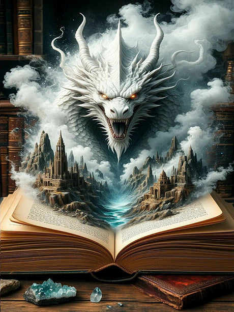 DFPSCLLA Diamond Painting Kits for Adults- Dragon and Magic Book Diamond Art Kits for Adult Beginners, DIY Full Round Diamond Painting Gem Art and Crafts 12x16inch DFPSCLLA