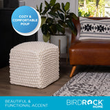BIRDROCK HOME Buds Pouf Ottoman | Cotton Braided Foot Stool with Bead Filling | Boho Foot Rest for Living Room & Bedroom | Oversized, Sturdy & Comfortable Seating, Lightweight & Soft | Natural BIRDROCK HOME