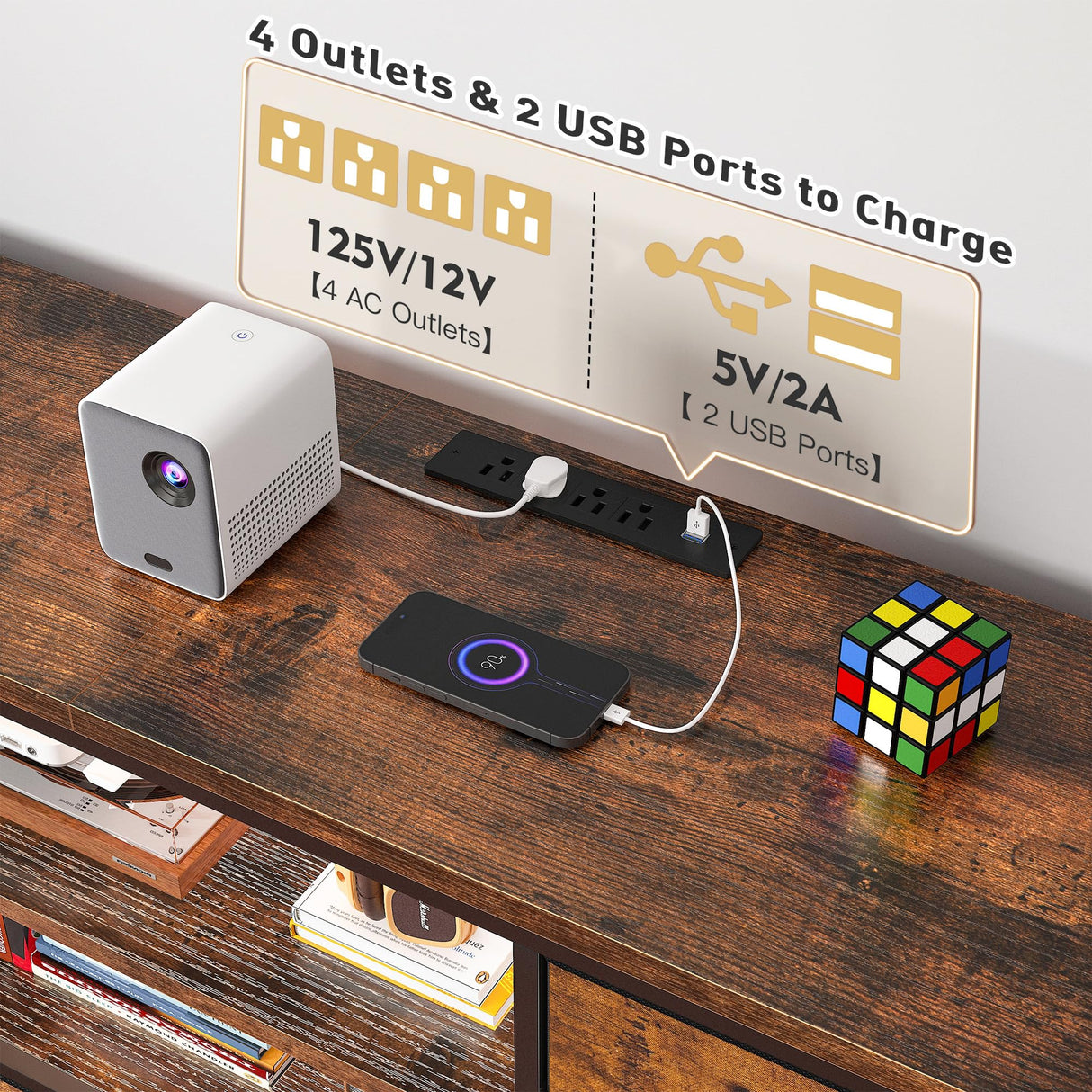 EnHomee Dresser TV Stand for 60''TV Stand for Living Room with Power Outlet & LED Lights Entertainment Center with 12 Fabric Drawer Long Dresser TV Stand for Bedroom Dresser, 49.2"W x 35.4"H x 11.8"D EnHomee