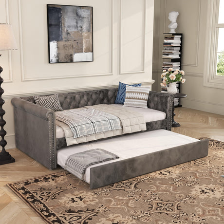 Christopher Knight Home Upholstered Daybed with Trundle, Twin Size Trundle Sofa Bed, Couch Bed with Backrest and Curved Armrests, No Box Spring Needed, for Living Room, Bedroom and Guest Room, Grey Christopher Knight Home