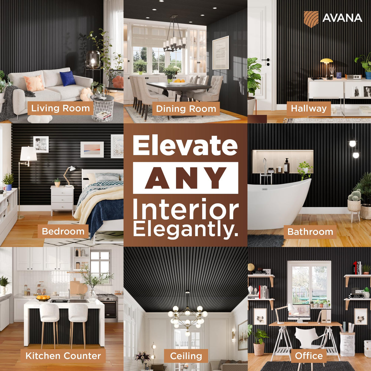 Avana Acoustic Wood Wall Panels – 94.4 x 12.6 Inch Black Oak Acoustic Panels 2 PCs – Wall Panels For Interior Wall Decor For Homes, Offices, Studios – Pleasing Decorative Wood Panels For Wall Avana