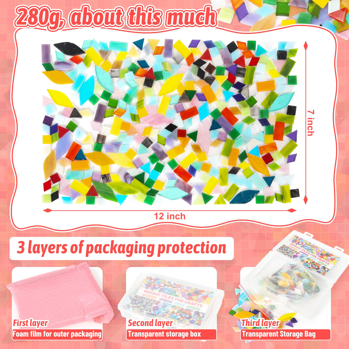 Mosaic Glass Pieces Tiles for Adults: LATIIZ 320Pcs Rainbow Color Mixed 5 Shapes Stained Glass Bulk for Beginner Artist - Mosaics Kit for Making Art Project Craft DIY Lamp Vase Coaster Stepping Stone Latiiz