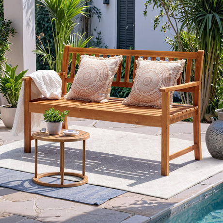 Devoko Outdoor Bench, 2-Person Garden Bench, Patio Wood Bench Outdoor Loveseat with Pull-Out Center Table for Backyard, Balcony and Patio and Garden (Log Color) Devoko