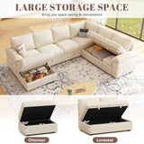 SUAWY 108 Inch Modular Sectional Sofa with Pull Out Bed,U Shaped 7 Seat Sectional Sleeper Sofa with Storage,Sectional Couches for Living Room,Cloud Modular Couch,Removable Sofa Cover,Beige SUAWY